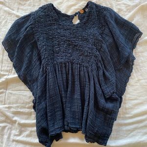 Free People Navy Flutter Sleeve Blouse